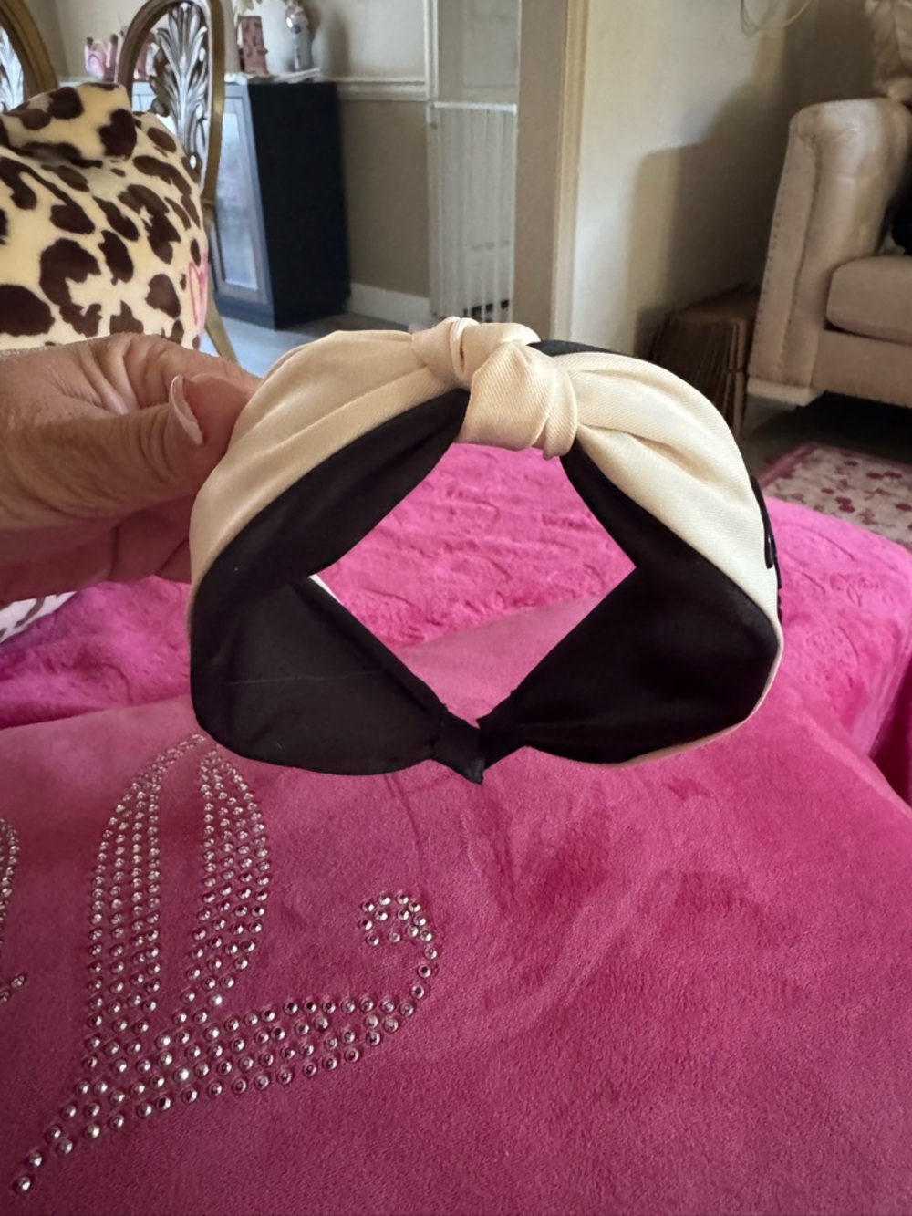 Cream and Black Knotted Headband - Women's Fashion Accessory